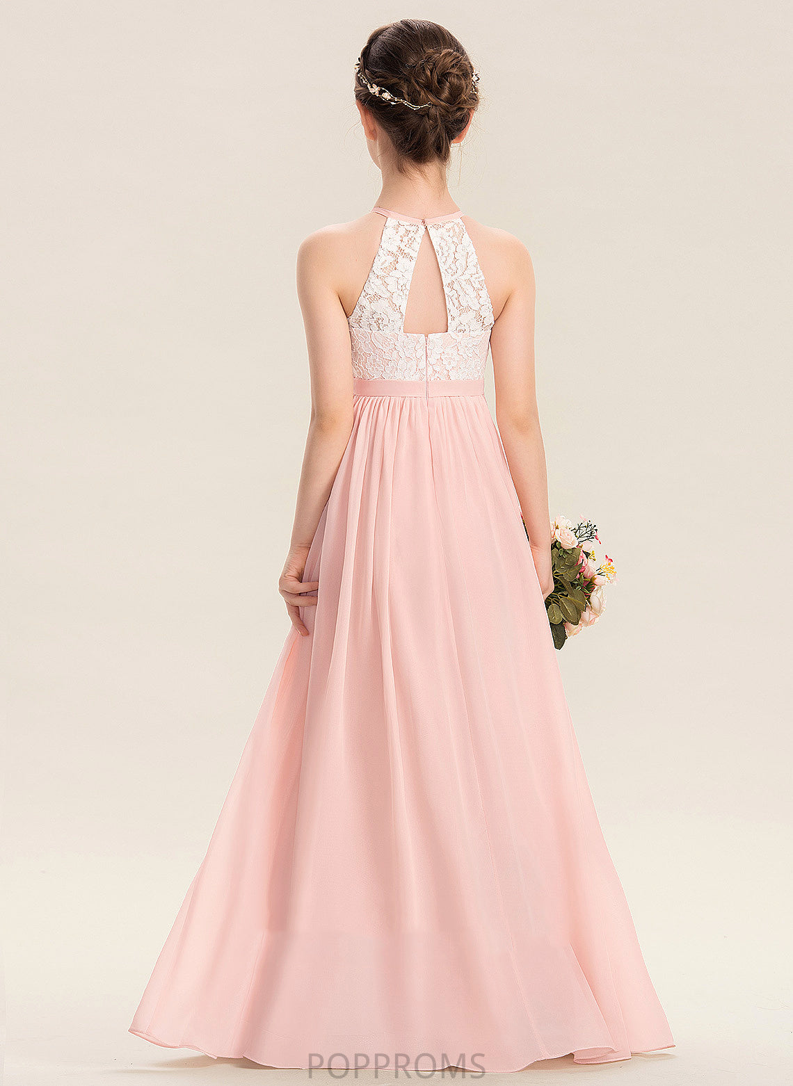 - Back Dress Floor-length Flower Girl Dresses Chiffon With Girl Flower Sleeveless A-Line Glenda Hole Neck Scoop