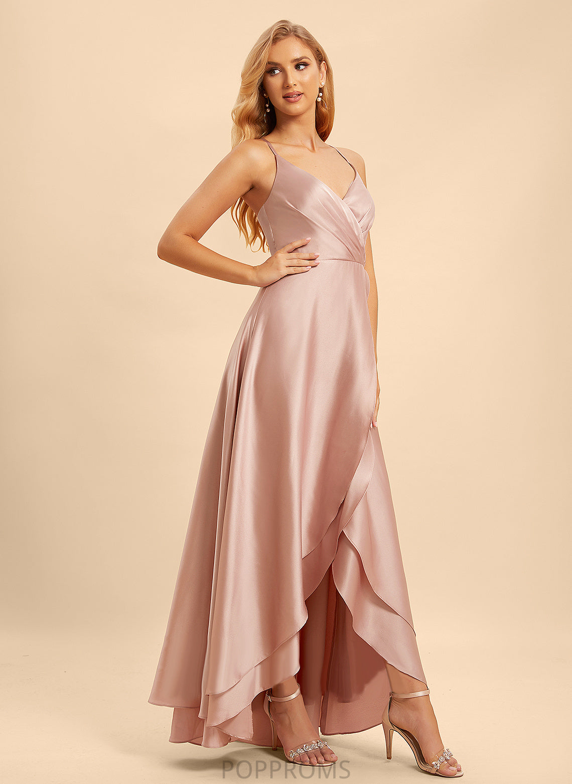 A-Line Embellishment Neckline Length Silhouette V-neck Ruffle Asymmetrical Fabric Julissa V-Neck Floor Length Bridesmaid Dresses