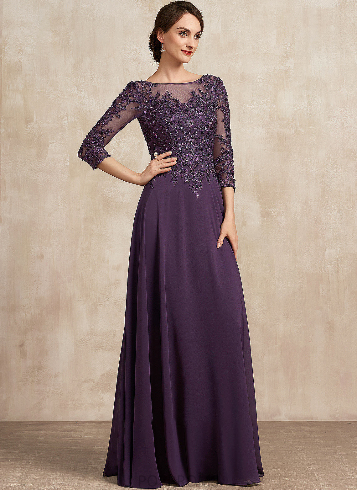 Bride Floor-Length Mother Lace A-Line Chiffon With of Scoop the Rosemary Sequins Neck Dress Mother of the Bride Dresses