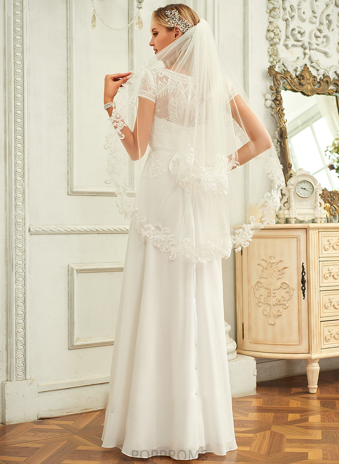 With Lauren Neck Sequins Dress Wedding Dresses A-Line Lace Wedding Chiffon Scoop Floor-Length