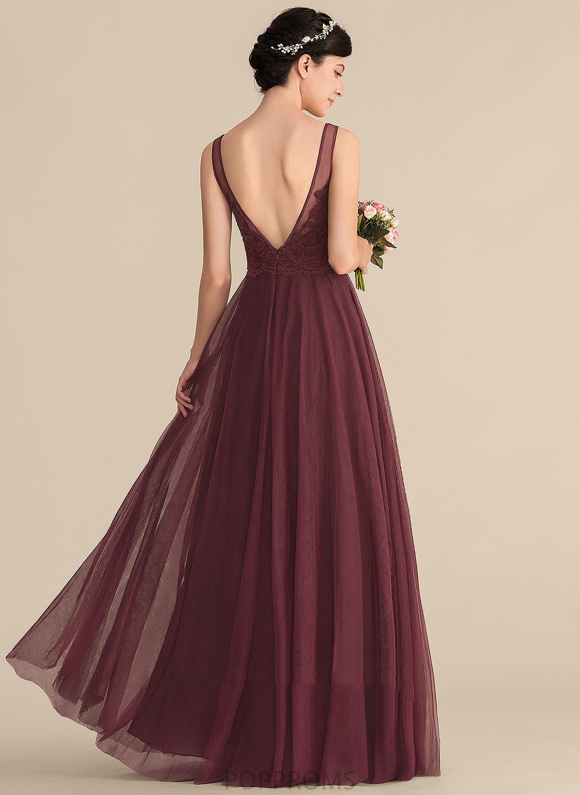 V-neck Fabric Length Silhouette Neckline Lace Straps A-Line Tulle Floor-Length Kathryn Sleeveless Bridesmaid Dresses