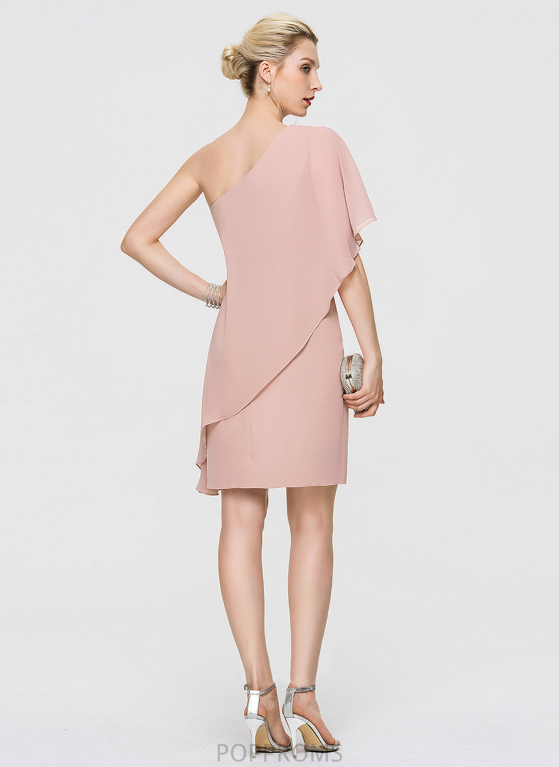 Sheath/Column Cascading Chiffon Ruffles Liana One-Shoulder Knee-Length Cocktail Dresses With Dress Cocktail