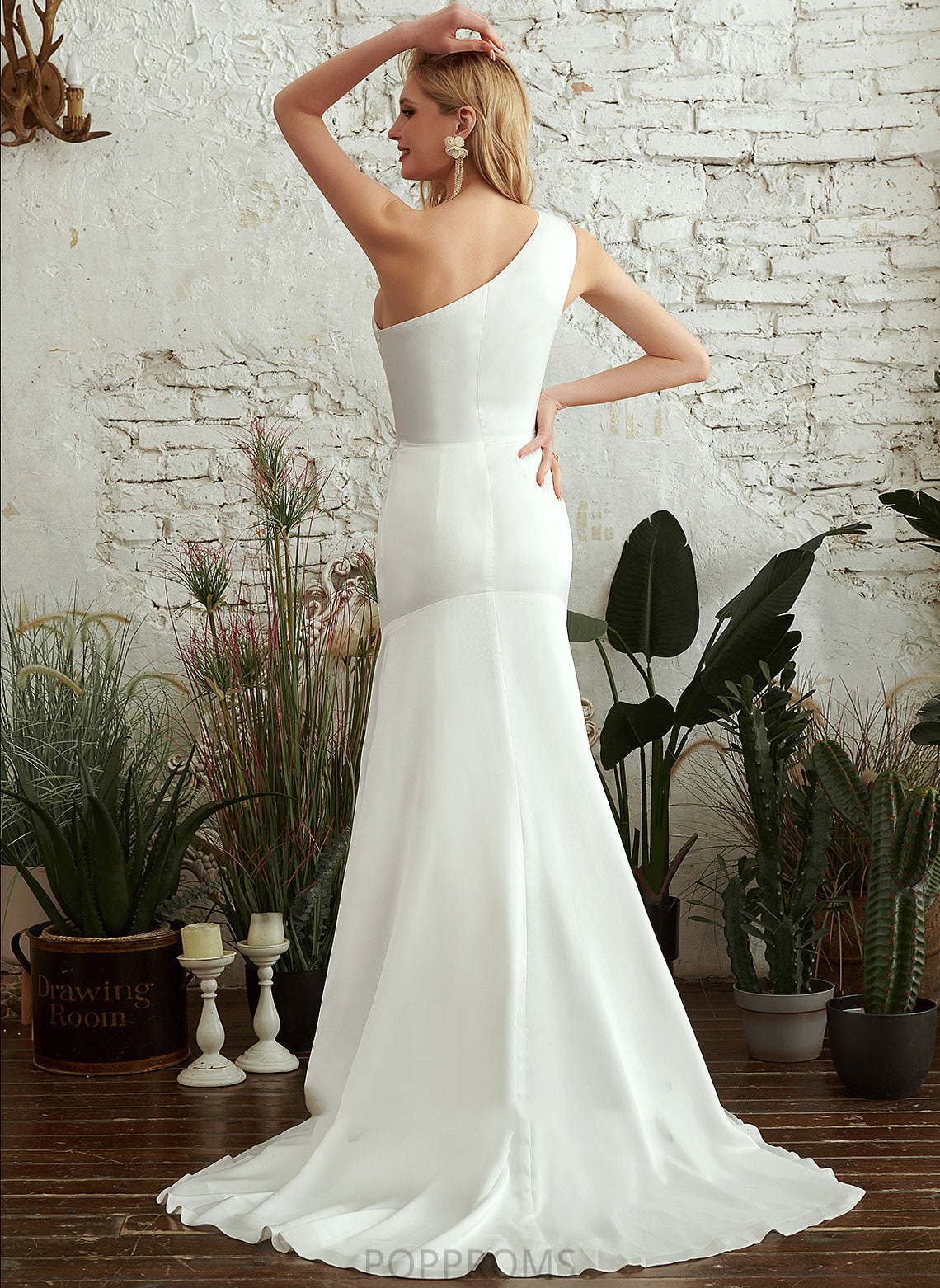 Sweep Dress One-Shoulder Wedding Dresses Kay Trumpet/Mermaid Wedding Train