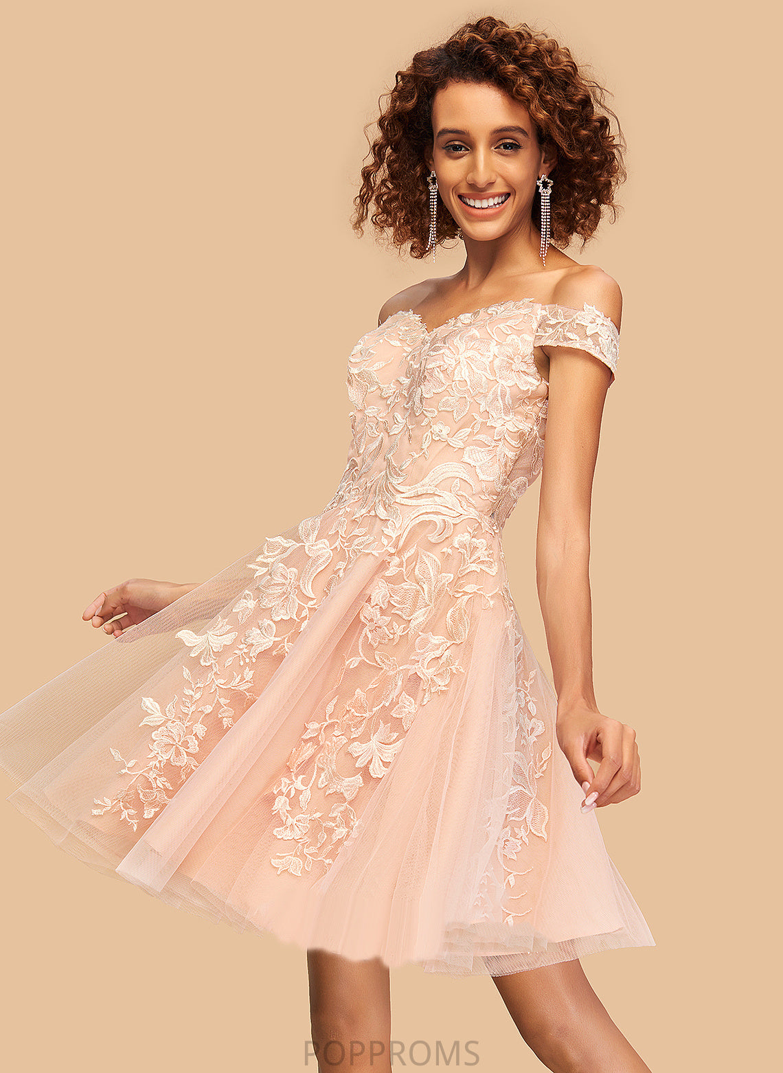 A-Line Off-the-Shoulder Homecoming Dresses Paula Short/Mini Tulle Dress With Homecoming Lace