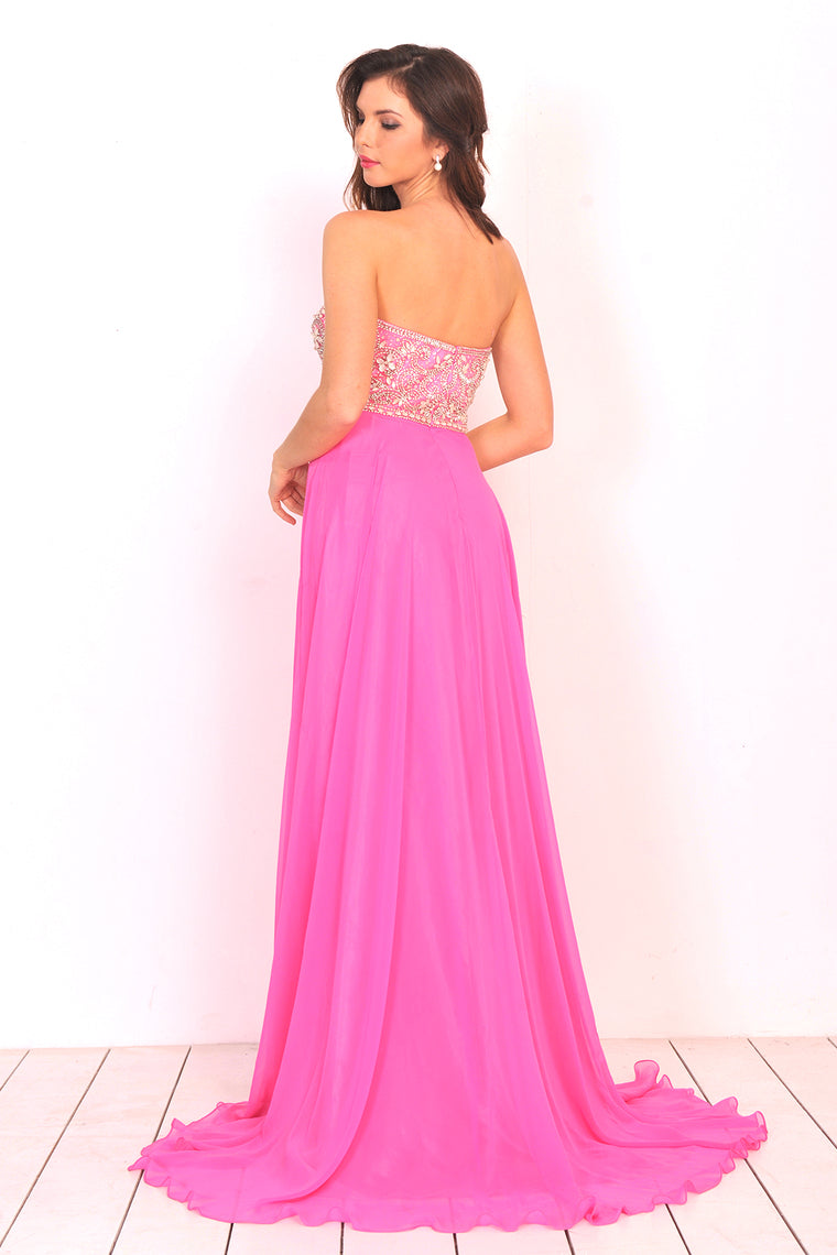 2024 A Line Sweetheart Beaded Bodice Prom Dresses Chiffon Sweep Train