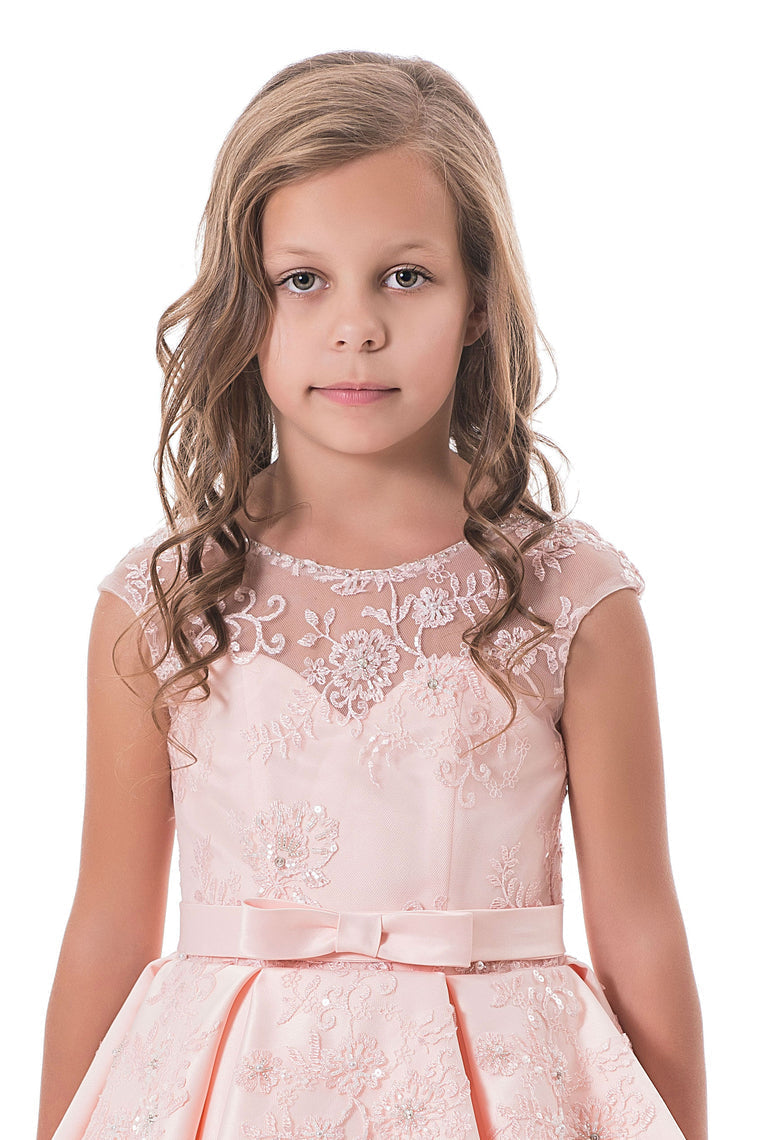 2024 A Line Flower Girl Dresses Scoop Satin With Applique And Sash  Floor Length