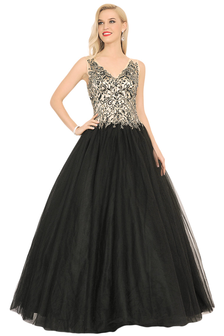 2024 New Arrival Quinceanera Dresses V Neck Tulle With Beading&Appliques