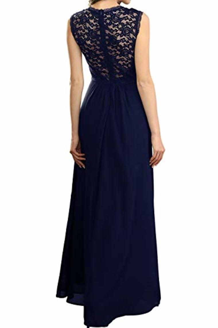 Elegant Sleeveless Round Neck Lace Dress Bridesmaid Party Festive Chiffon Long Dress