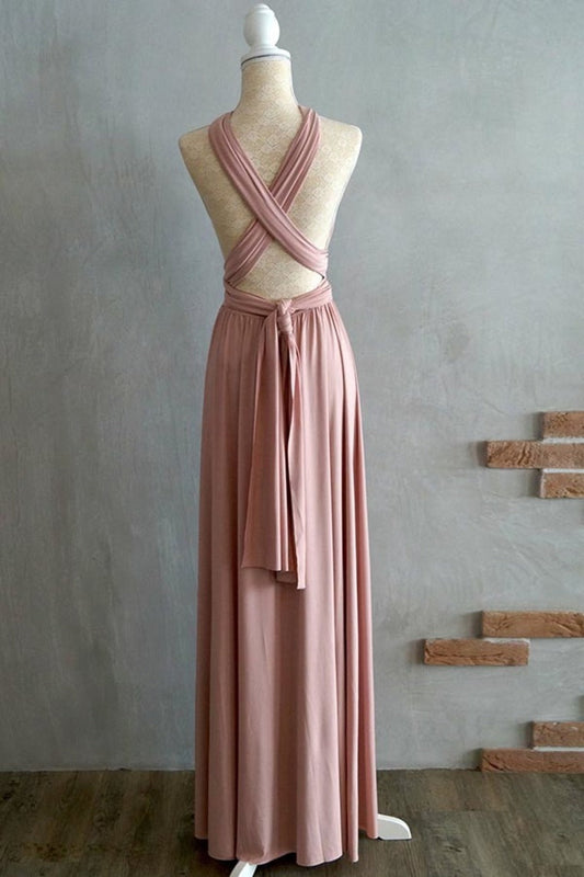 Simple Elegant Open Back Pink Prom Dresses Bridesmaid Dresses