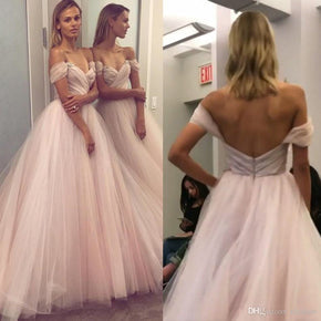 Delicate Sweetheart Off the Shoulder Pink Tulle Prom Dresses