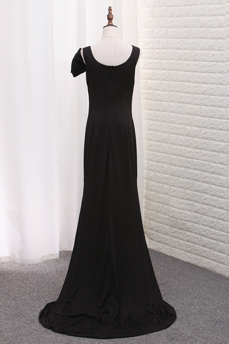 2024 Straps Sheath Evening Dresses With Bow-Knot Sweep Train