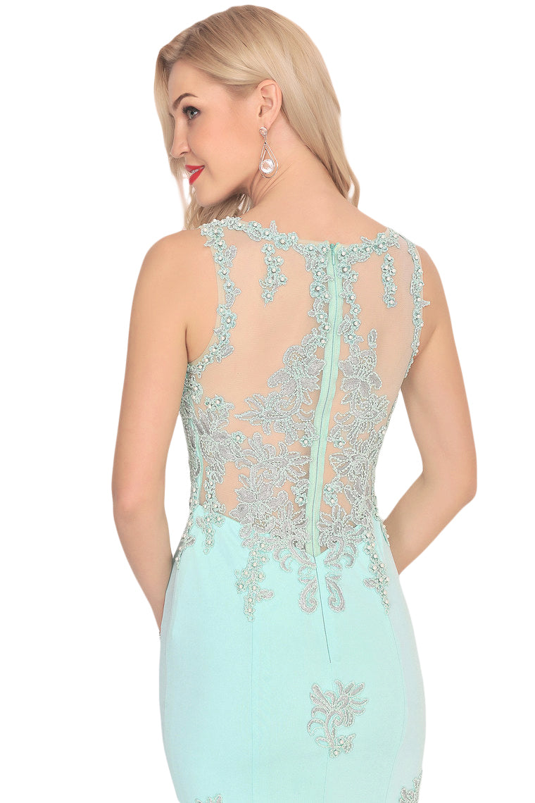 2024 Prom Dresses Mermaid Scoop Spandex With Applique Sweep Train