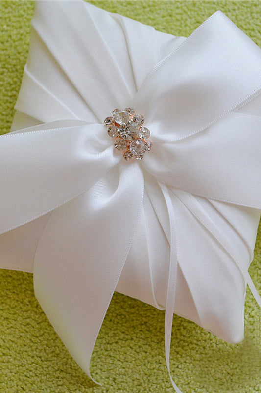 Elegant Ring Pillow In Satin With Ribbons And Beads