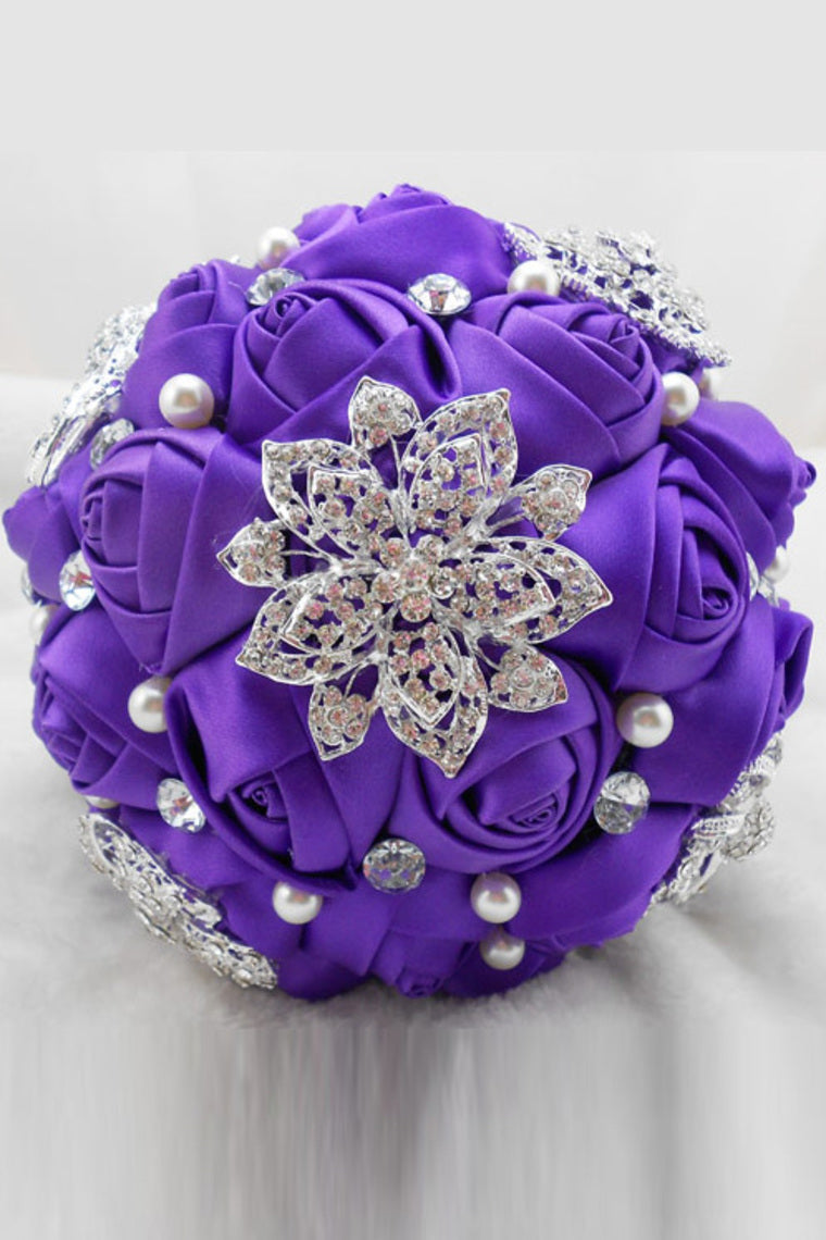 Wedding Bouquet Ribbon Roses With Rhinestone Brooch (32*22cm)