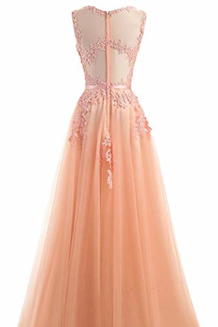 Beautiful A-Line Long Lace Tulle Zipper Evening Dress Ball Gown Bridesmaid Dress