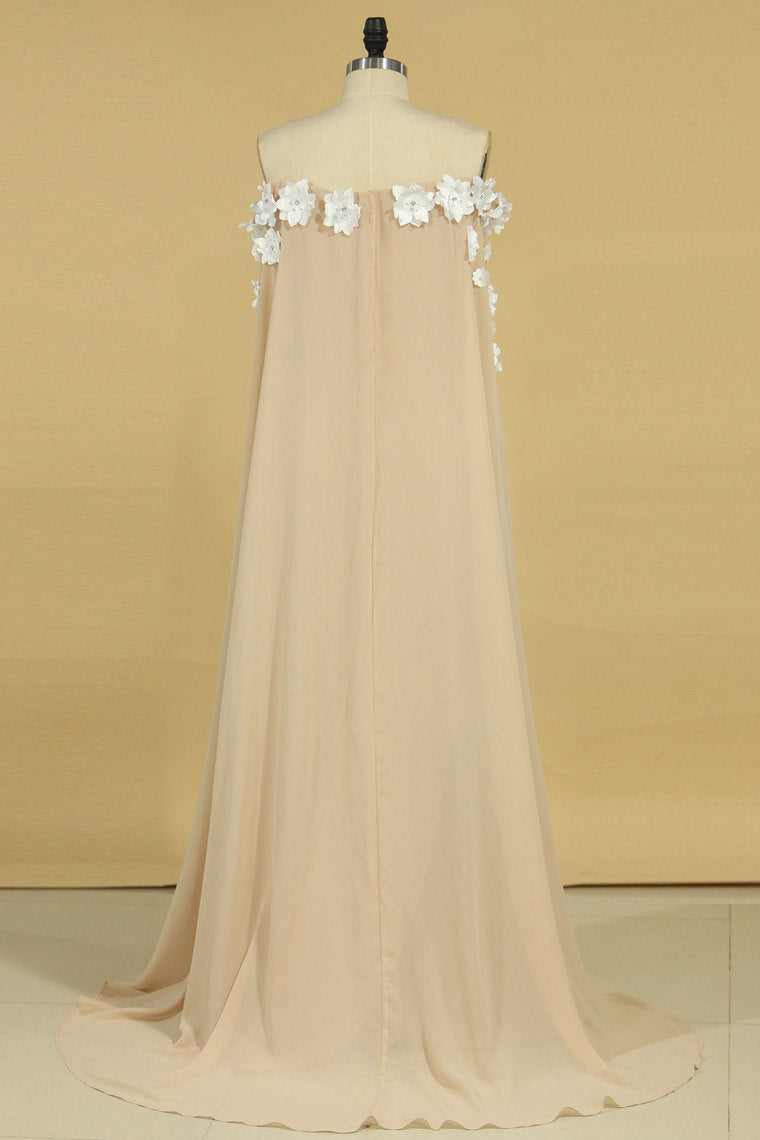 2024 Chiffon Strapless Evening Dresses With Handmade Flower