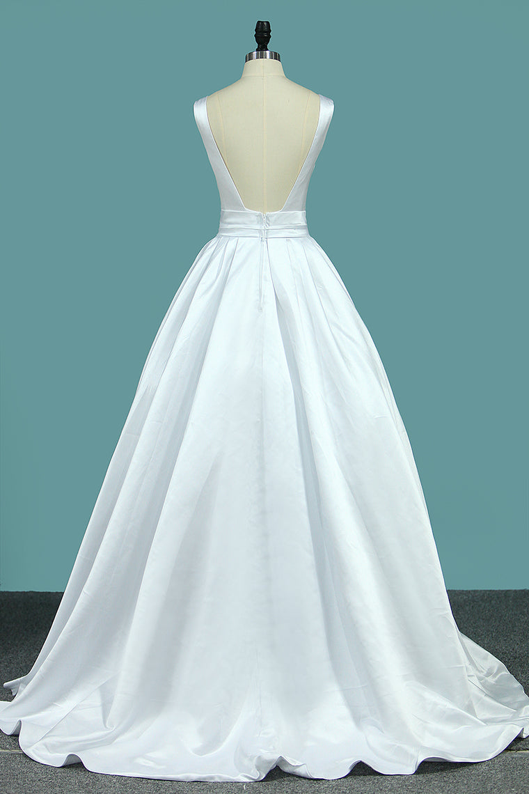 2024 New Arrival Straps Satin Wedding Dresses With Sash/Ribbon Open Back