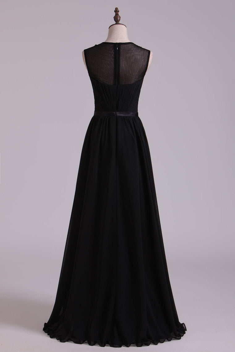 2024 Scoop A Line Evening Dresses Chiffon With Ruffles & Sash