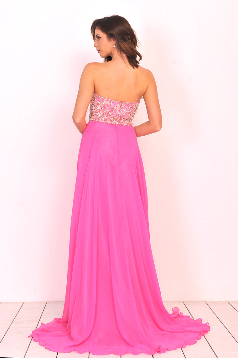 2024 A Line Sweetheart Beaded Bodice Prom Dresses Chiffon Sweep Train