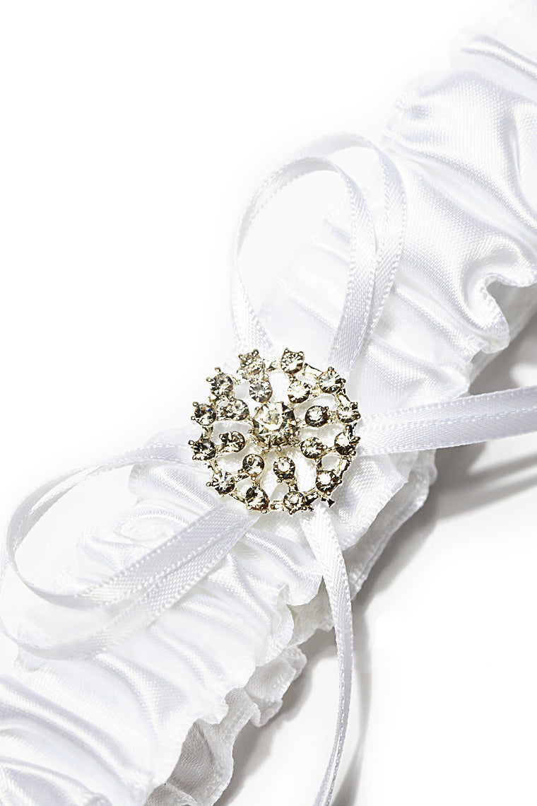 Chic Satin With Ribbons Rhinestone Wedding Garters