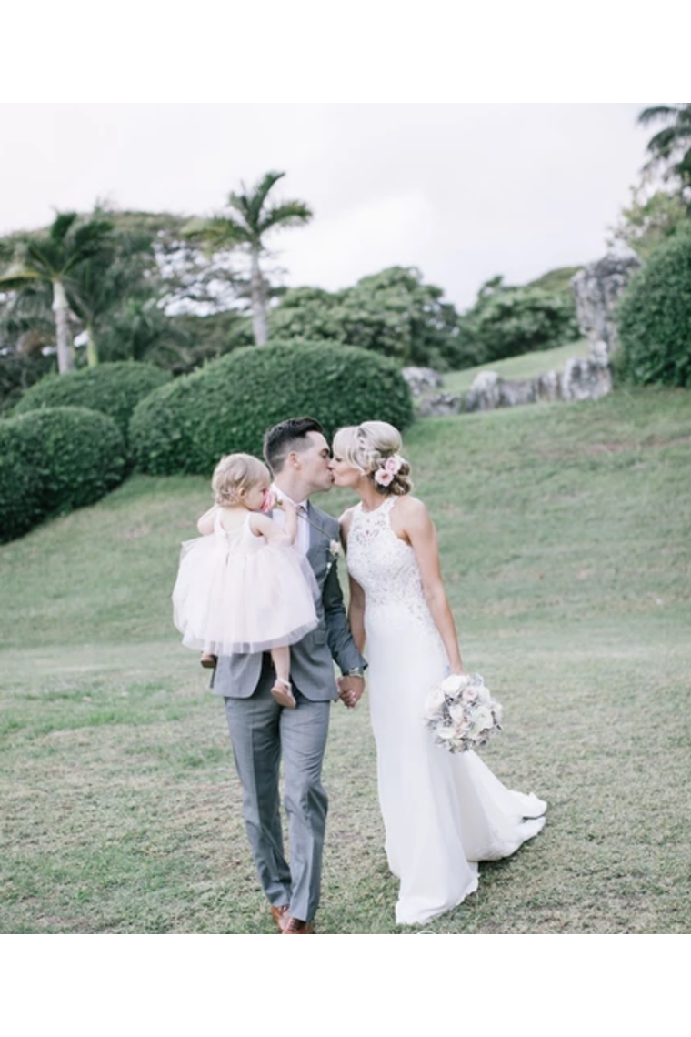 Sexy Appliqued Beach Wedding Dress With Racerback Illusion Neckline Wedding Gown