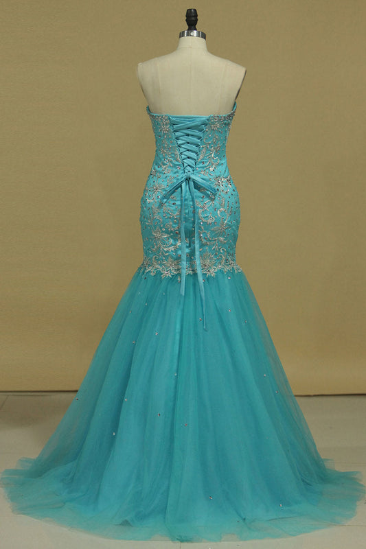 2024 Sweetheart Prom Dresses Mermaid/Trumpet With Applique And Beads Floor-Length