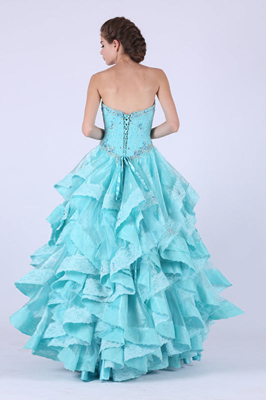 2024 A Line Sweetheart Prom Dresses Organza With Applique And Beads