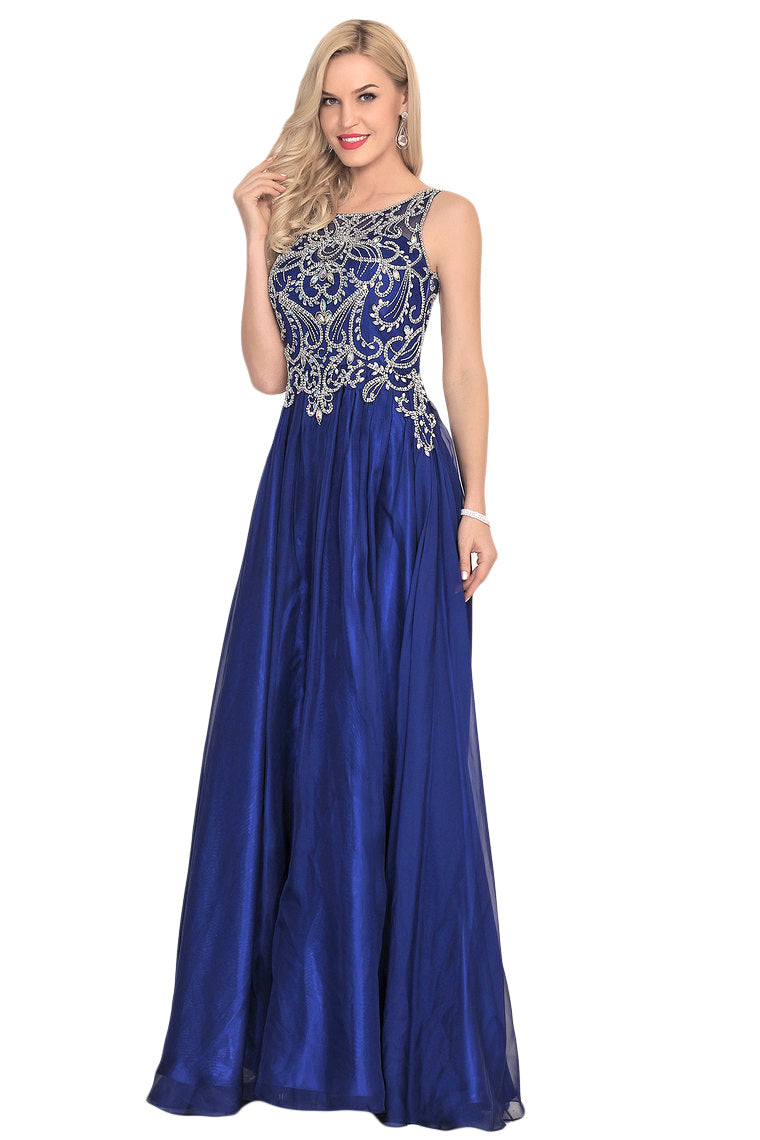 2024 A Line Prom Dresses Scoop Chiffon With Beading Sweep Train