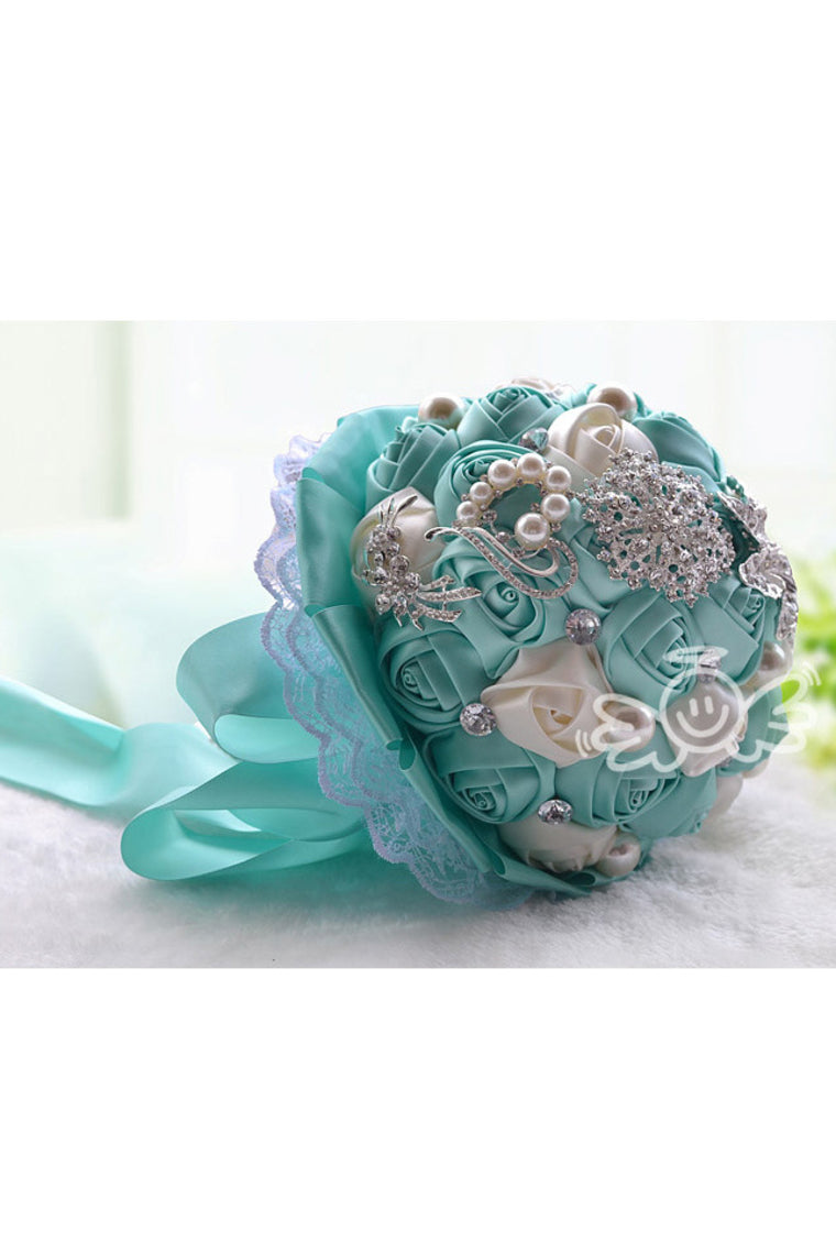 Romantic Round Satin/Rhinestone Bridal Bouquets