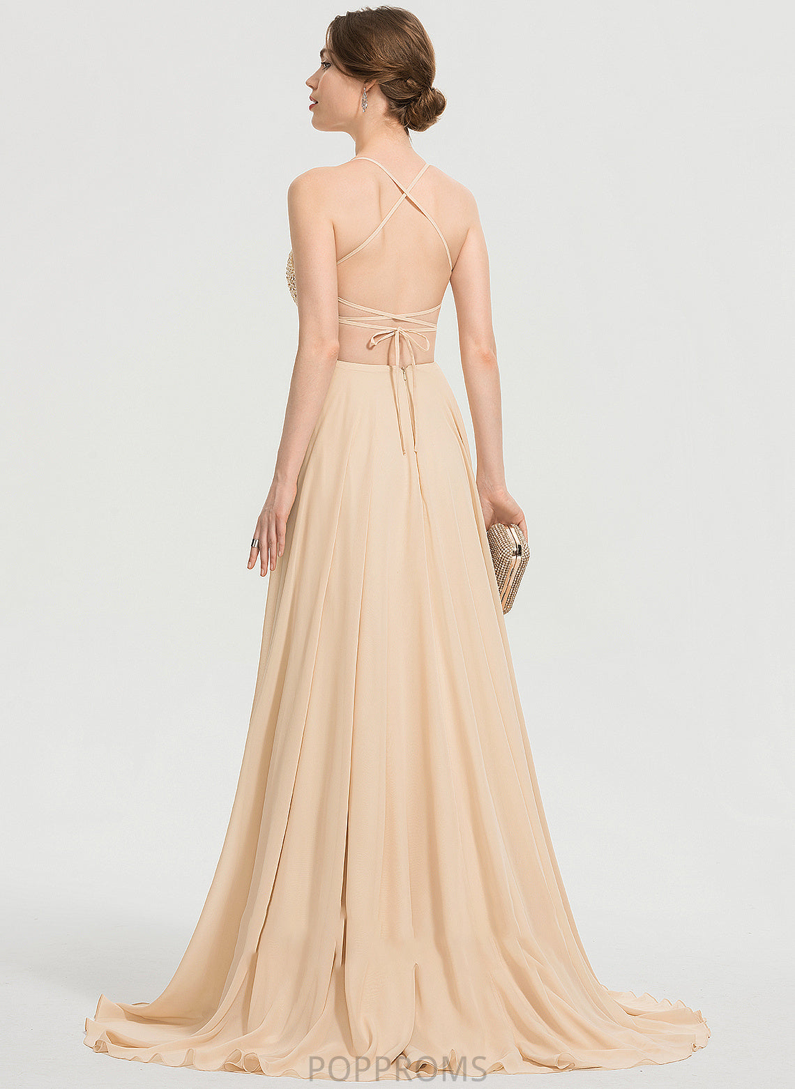 Train Chiffon Sweep With Miriam Neckline Beading A-Line Square Prom Dresses Sequins