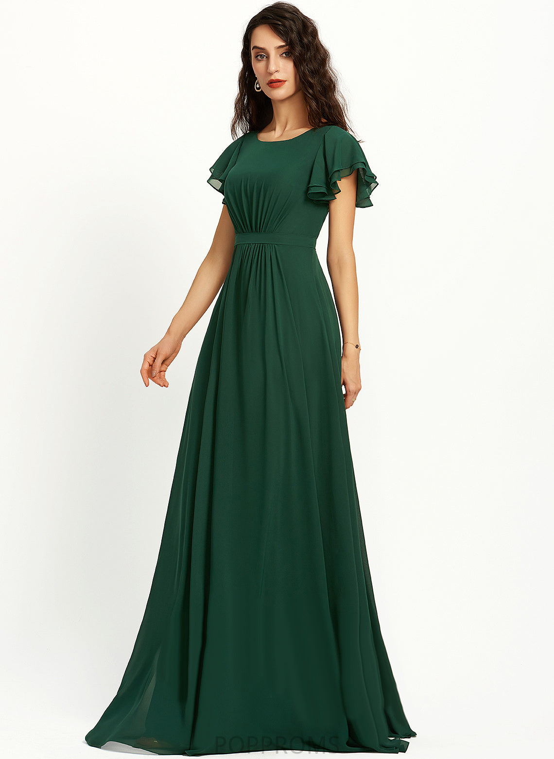 A-Line Fabric Ruffle Floor-Length Neckline Embellishment ScoopNeck Silhouette Length Alia Natural Waist Spaghetti Staps Bridesmaid Dresses