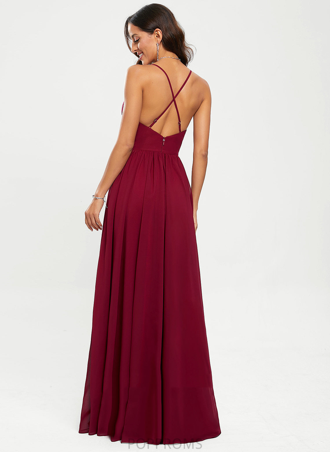 V-neck Floor-Length Pru Chiffon Prom Dresses A-Line