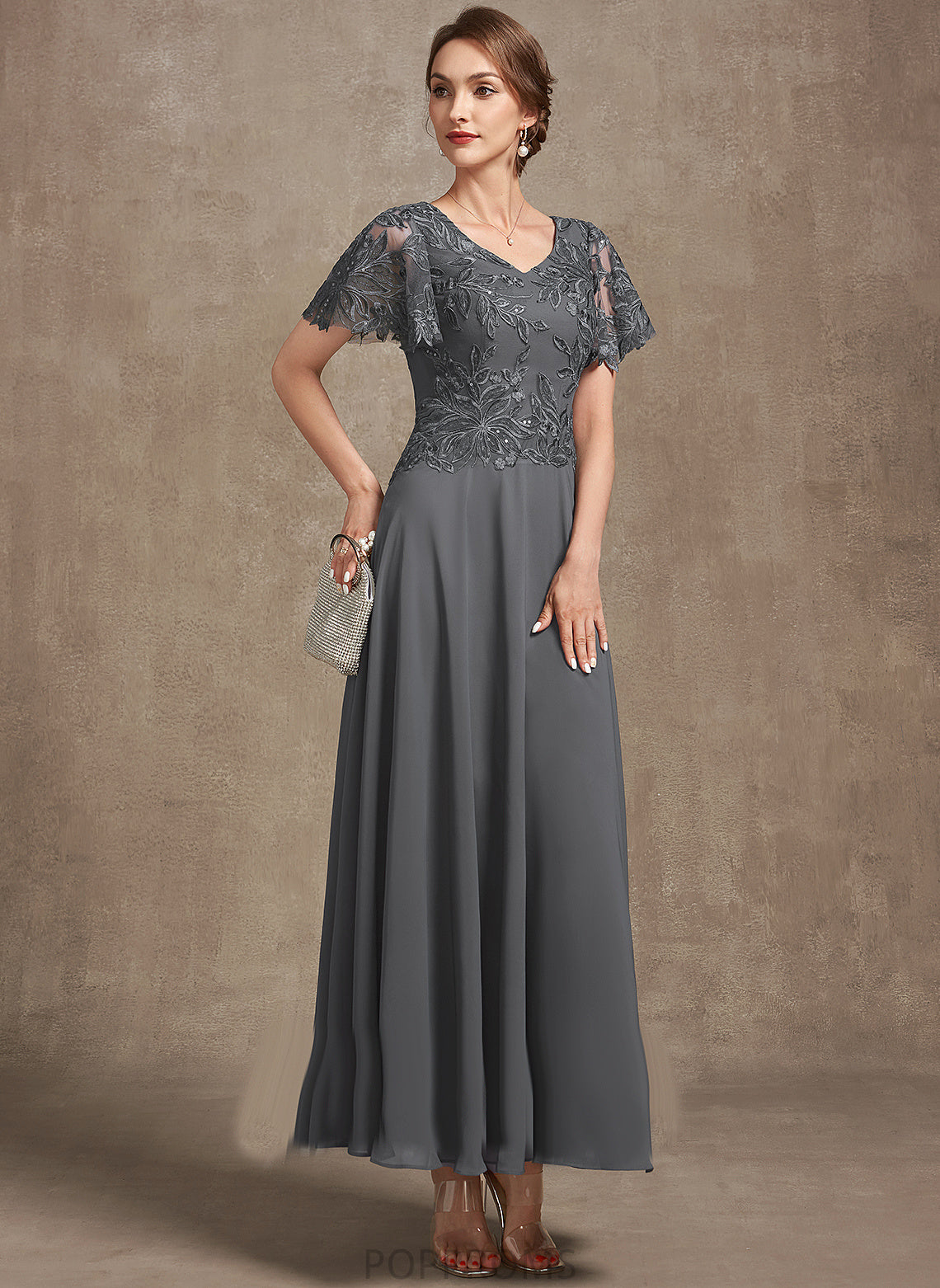 Mother Lace Bride Sequins Dress Mother of the Bride Dresses With the Hillary V-neck of Chiffon A-Line Ankle-Length