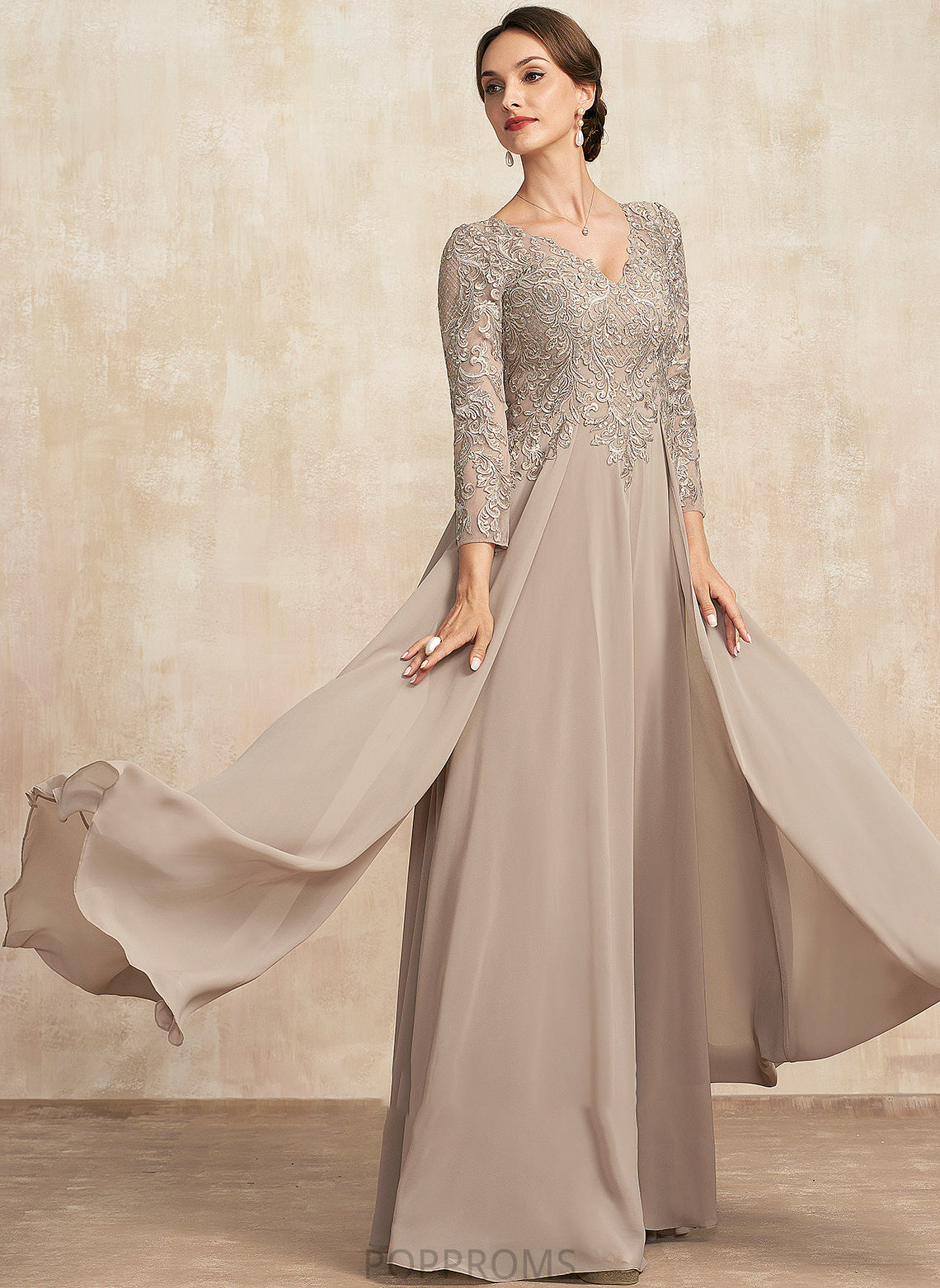 Bride of Chiffon Marlene Mother of the Bride Dresses Lace the Mother V-neck A-Line Floor-Length Dress