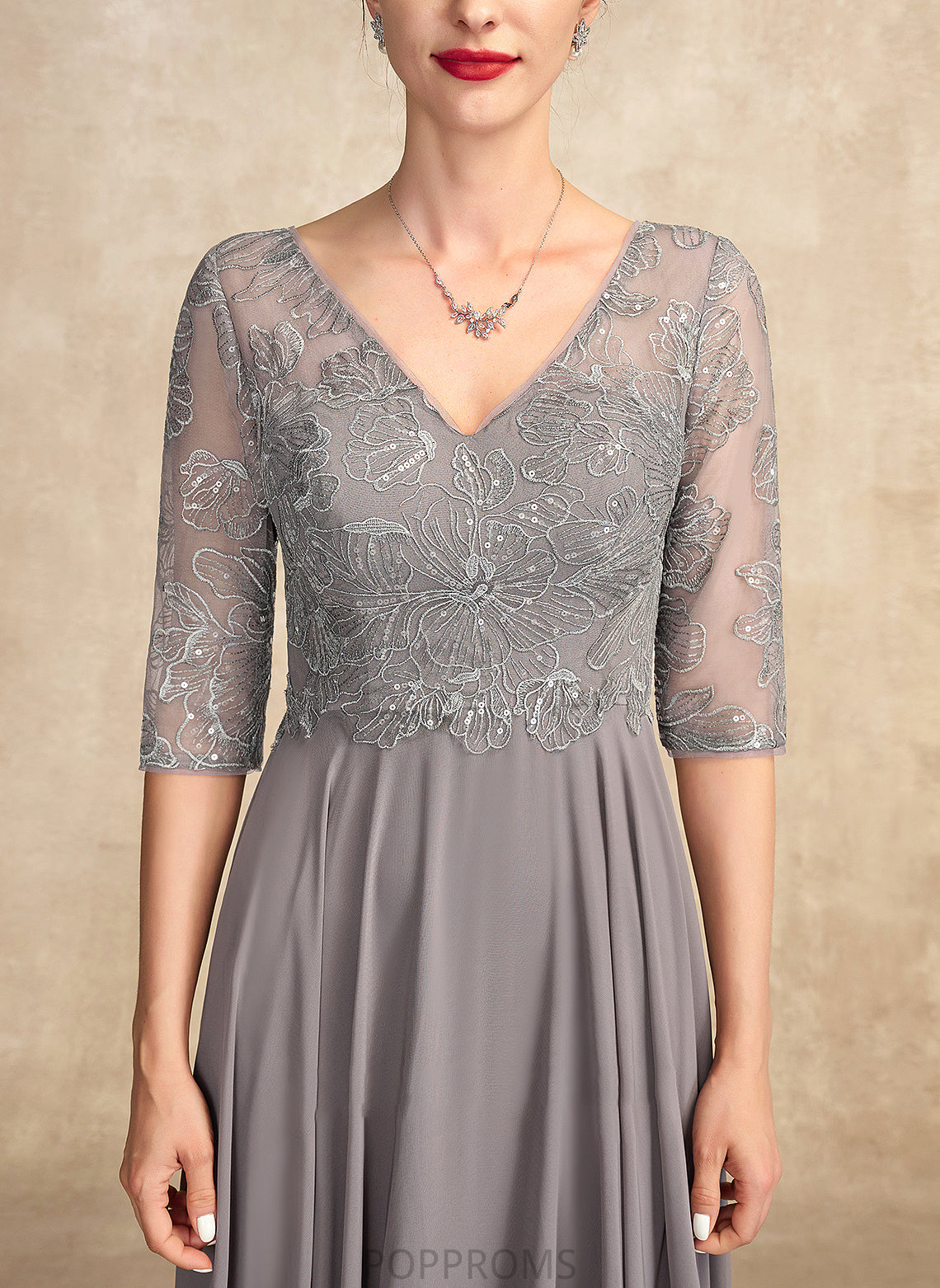 Dress Sequins Mother of the Bride Dresses With A-Line Chiffon Bride V-neck Mother Floor-Length Ellie the of Lace