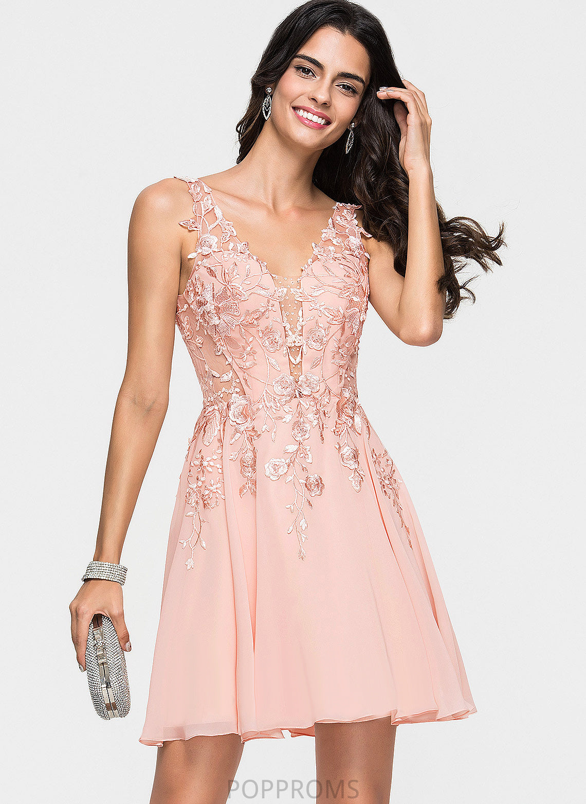 Dress Homecoming With Chiffon Homecoming Dresses A-Line V-neck Mattie Lace Short/Mini Beading