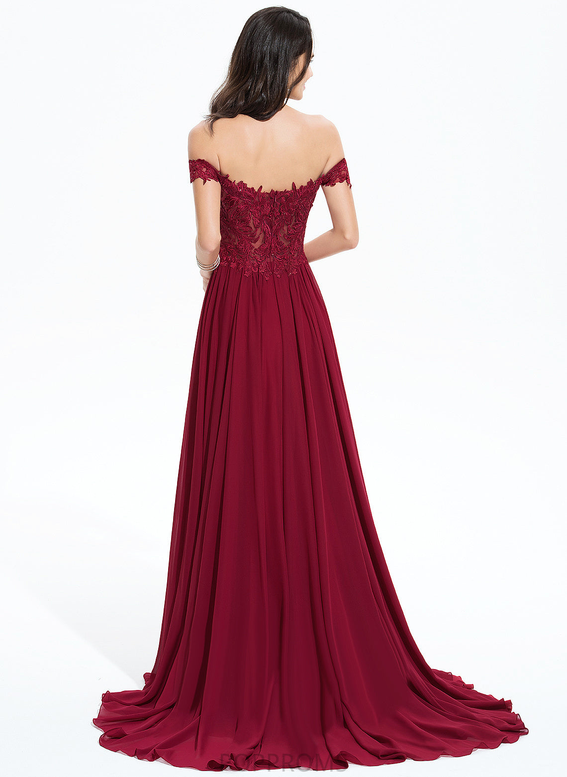 Off-the-Shoulder Sweep With Train Chiffon Prom Dresses A-Line Dixie Sequins