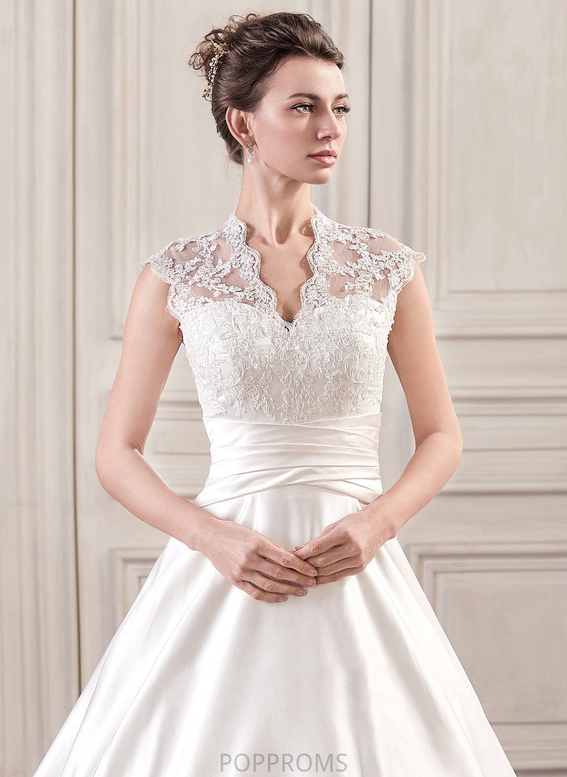 Train Lace Cassidy Dress V-neck With Court Wedding Dresses Wedding Ruffle Ball-Gown/Princess Satin