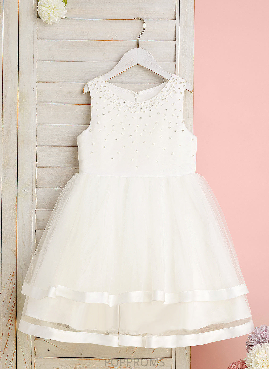 Scoop Dress - Knee-length Girl Satin/Tulle Flower With Sleeveless Neck Beading/Bow(s) Flower Girl Dresses Ball-Gown/Princess Rayna