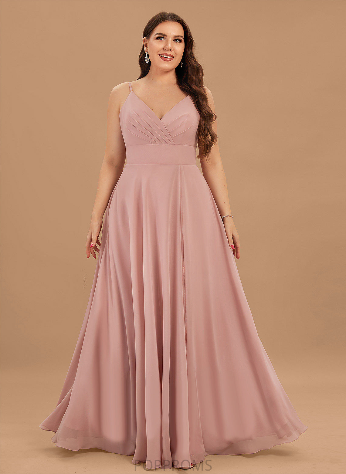 V-neck A-Line Prom Dresses Joy Ruffle With Floor-Length Chiffon