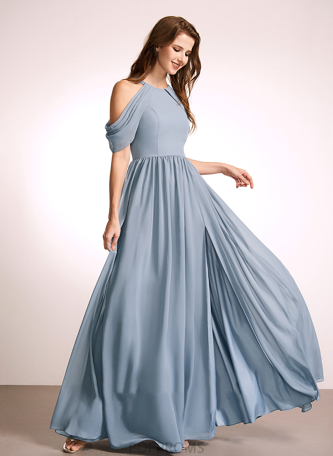 Fabric A-Line Straps Length HighNeck Neckline Silhouette Floor-Length Grace Sleeveless Floor Length Natural Waist Bridesmaid Dresses