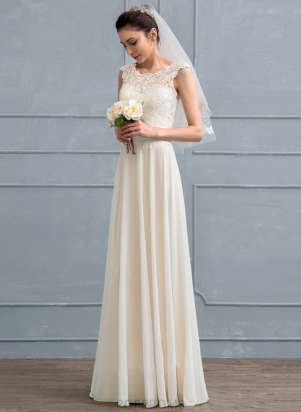 Wedding Jennifer Chiffon Scoop Wedding Dresses Lace A-Line With Beading Sequins Floor-Length Dress