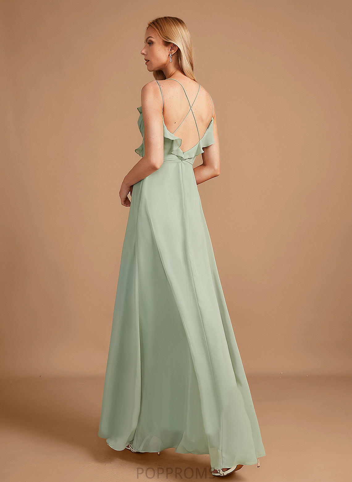 A-Line V-neck Neckline Silhouette Floor-Length Embellishment Ruffle Fabric Length Danika Sleeveless Floor Length Bridesmaid Dresses