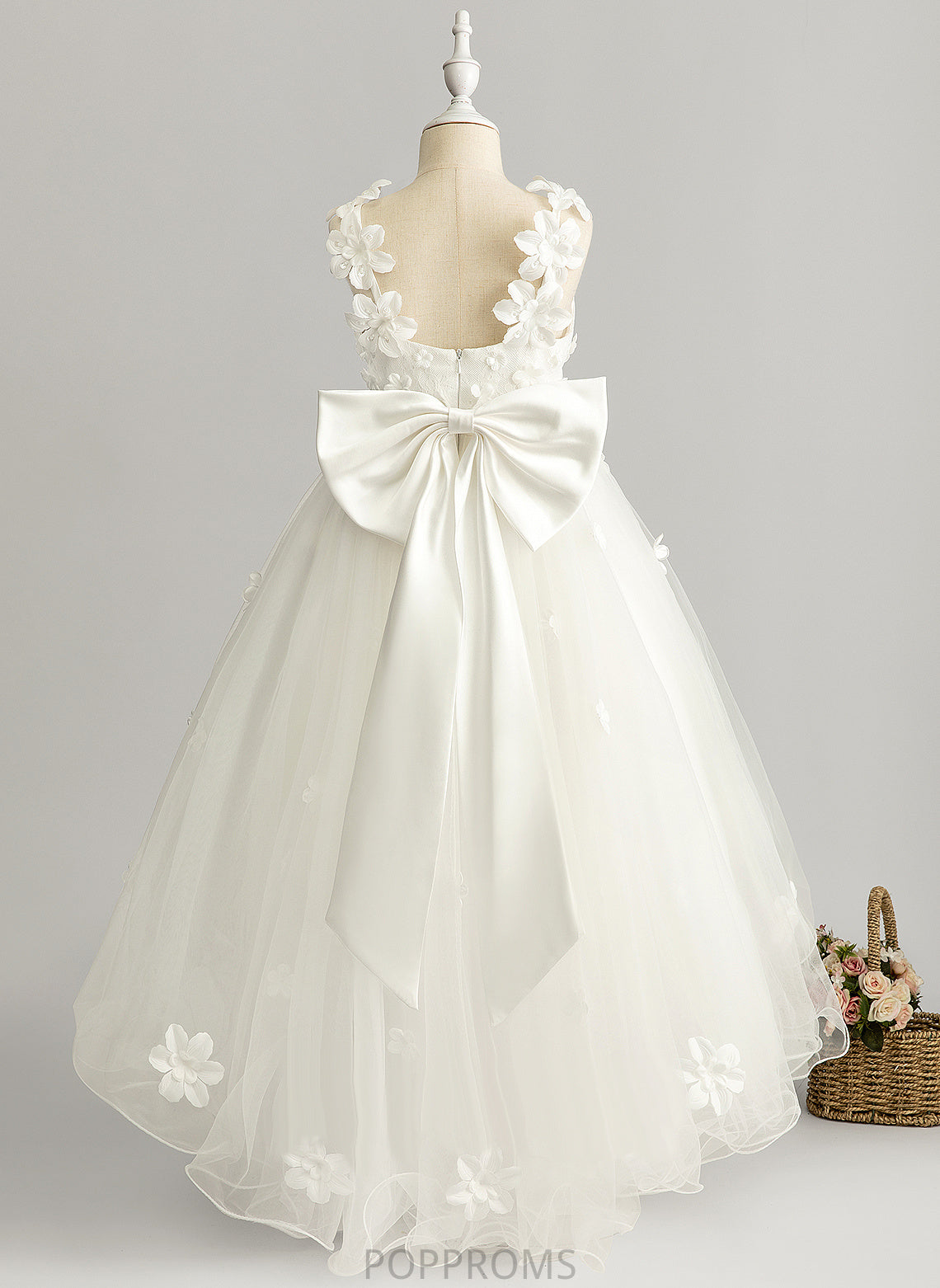 Asymmetrical With Catherine Dress Beading/Flower(s)/Bow(s) Ball-Gown/Princess V-neck Sleeveless - Girl Flower Tulle Flower Girl Dresses