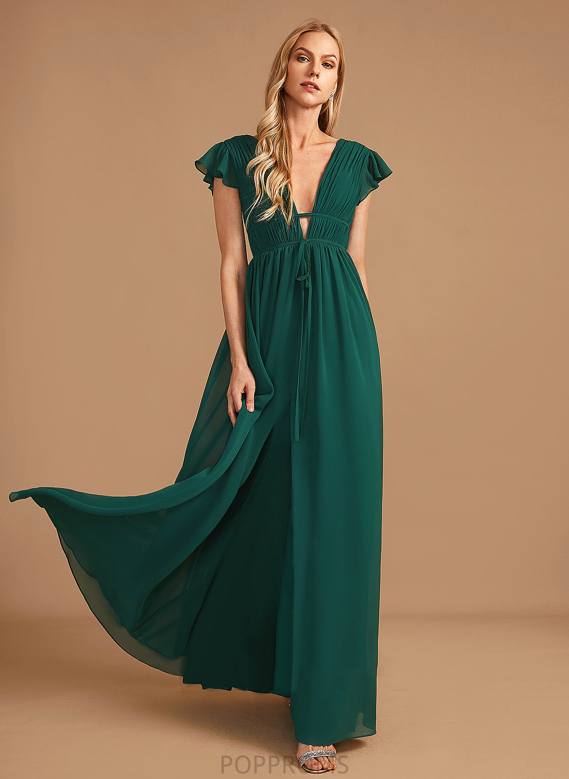 V-neck Neckline Silhouette Embellishment A-Line SplitFront Length Floor-Length Fabric Thirza Sleeveless Floor Length Bridesmaid Dresses