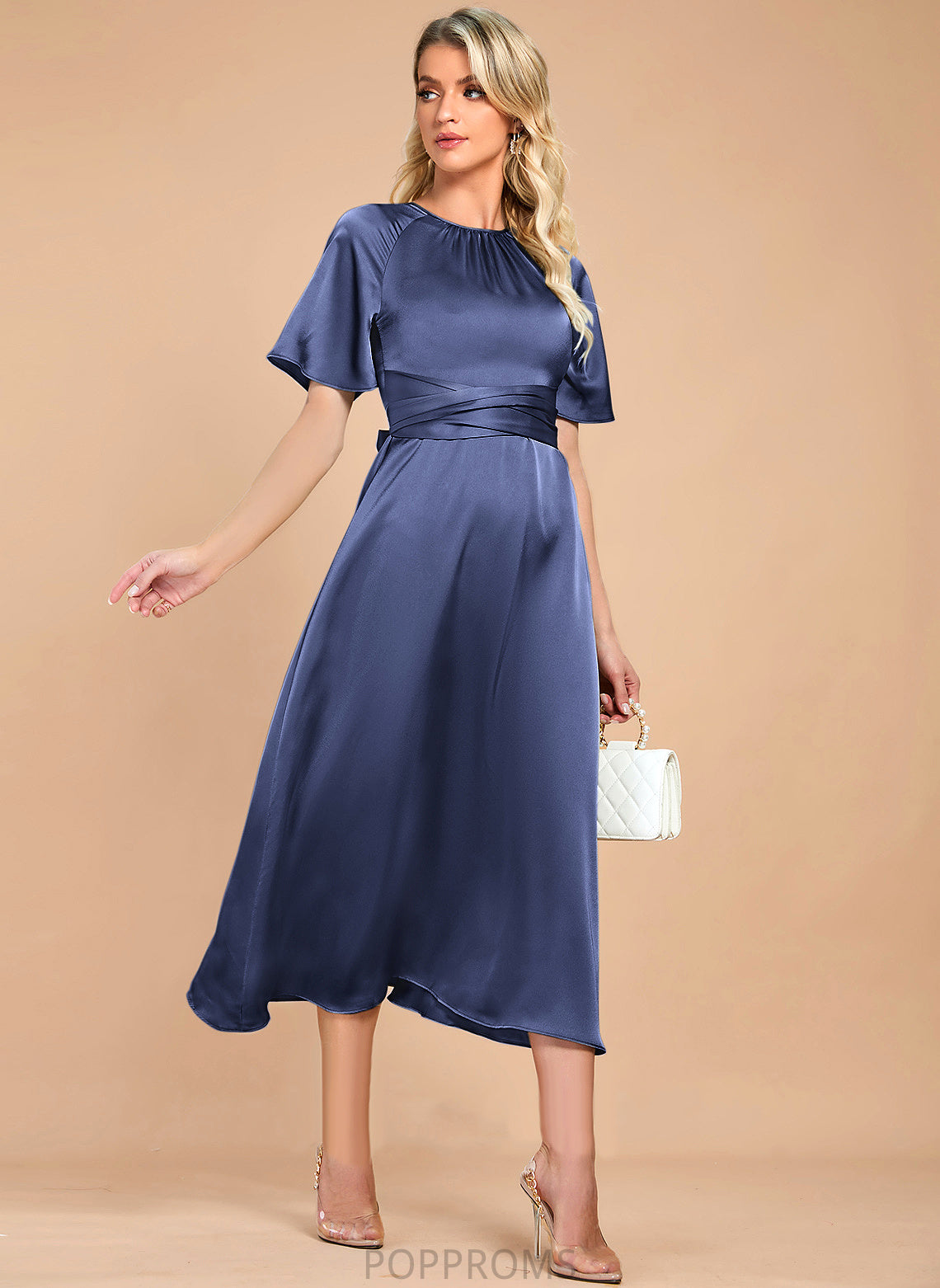 Tea-Length Dress A-Line Satin Danna Cocktail Cocktail Dresses