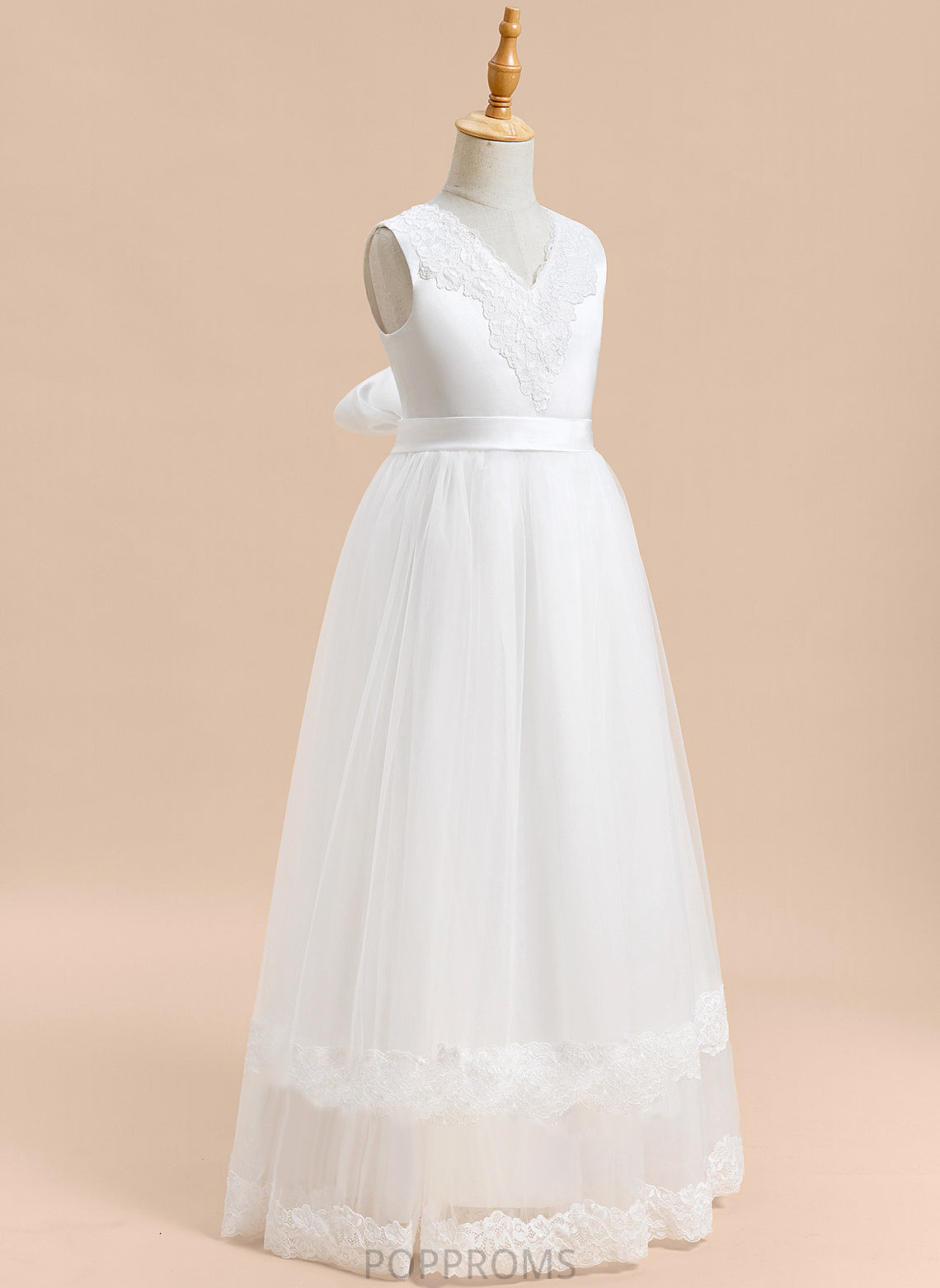 Tulle - Dress Girl Floor-length Flower With Ball-Gown/Princess Flower Girl Dresses Ellie Sleeveless Lace/Bow(s) V-neck