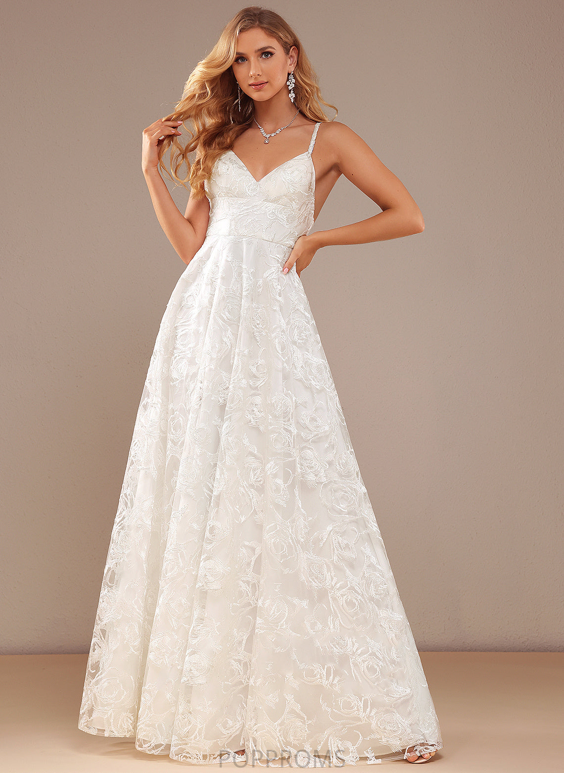 Makena Wedding Dresses A-Line Wedding Dress V-neck Floor-Length Lace