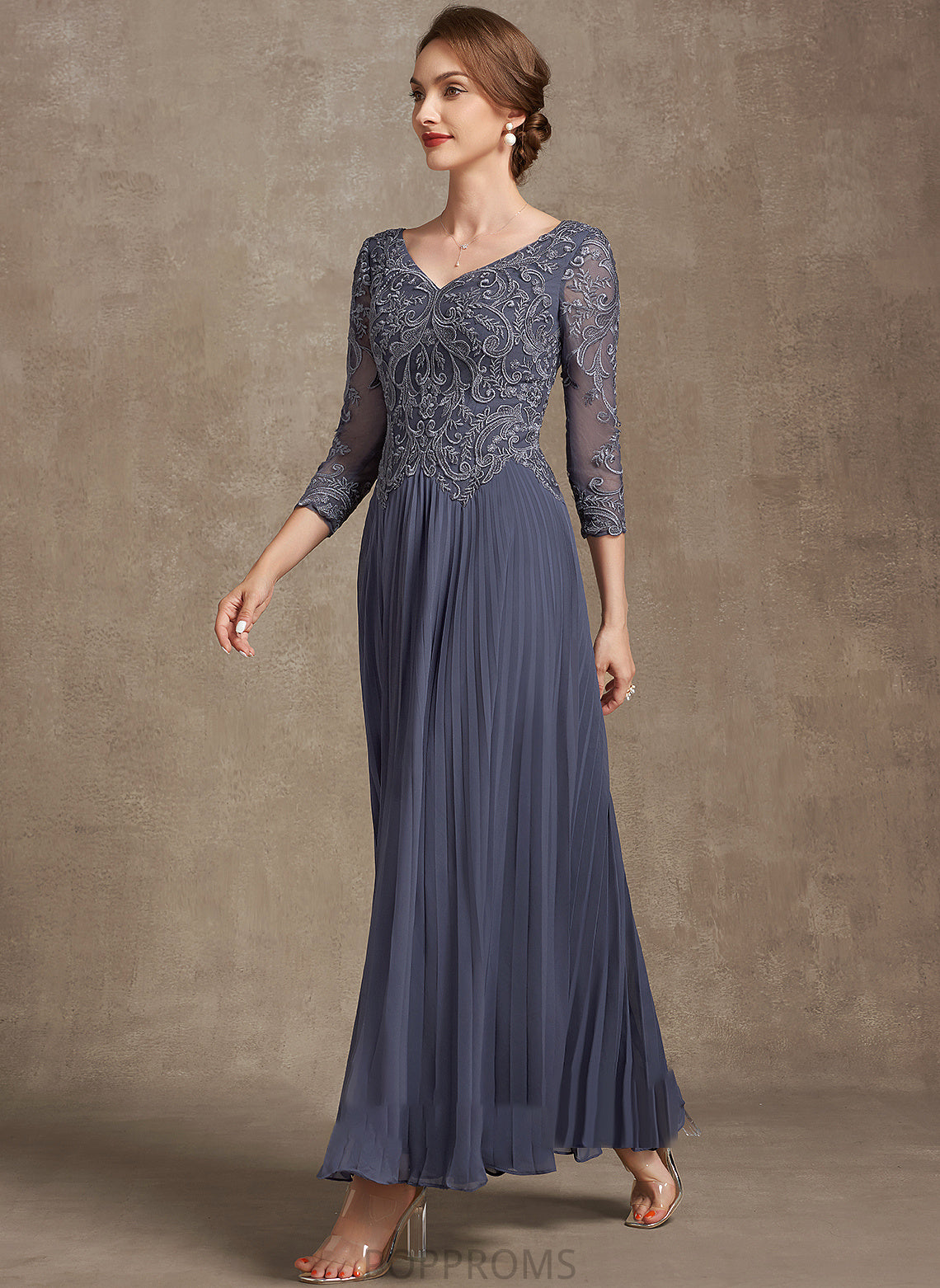 Mother of the Bride Dresses Bride the of Mother V-neck Chiffon A-Line Ankle-Length Lace Dress Charity