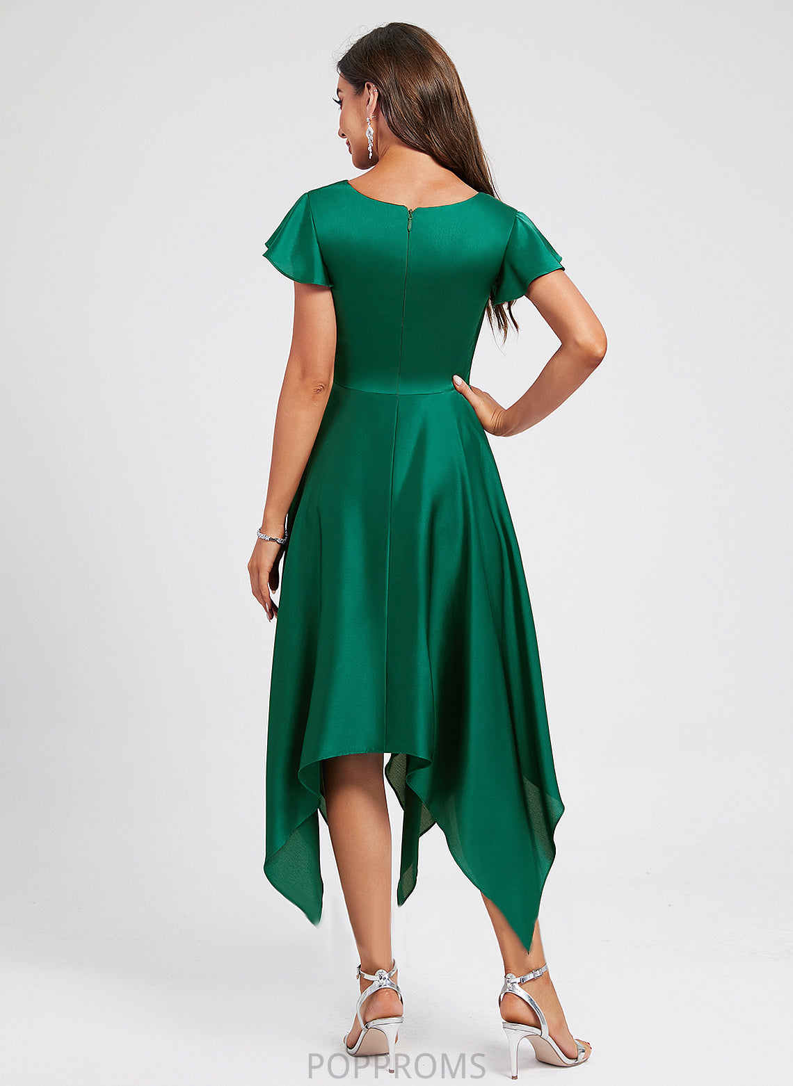 Dress Polyester Cocktail Dresses With Asymmetrical V-neck Piper Pleated Cocktail A-Line